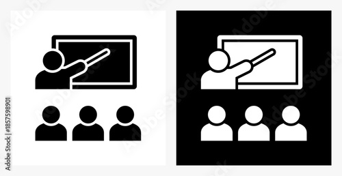 Teaching BPM icon sheet in black and white, filled style.