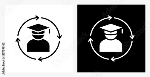 Continuous Learning BPM icon sheet in black and white, filled style.