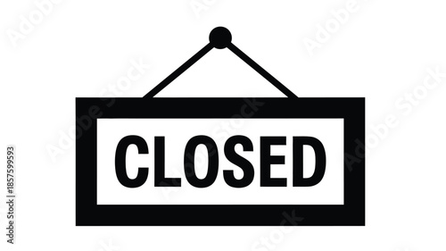 A simple black and white illustration of a rectangular closed sign hanging from two strings