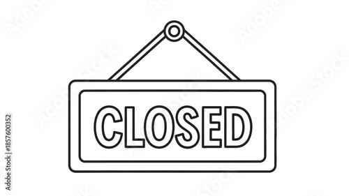 Simple line art illustration of a hanging rectangular closed sign for business or shops
