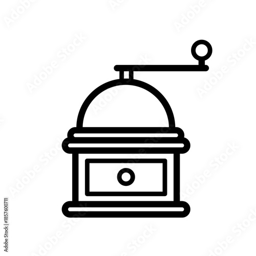Coffee grinder, manual vintage bean mill, vector icon