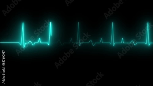 Heartbeat monitor EKG line monitor showing heart pulse .Neon sign heartbeat signal animation , Glowing cyan color neon heartbeat icon. Heart bit signal ...