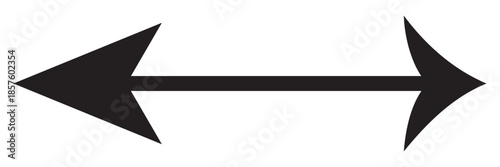 Black double-ended horizontal arrow with mixed straight and barbed heads on white.