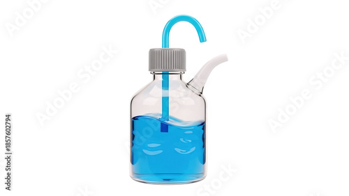 3D Wash Bottle With Blue Liquid on transparent background