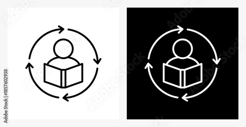 Continuous Learning BPM icon sheet in black and white, line style.