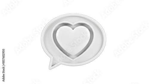 3D White 3D heart inside a speech bubble icon on transparent background