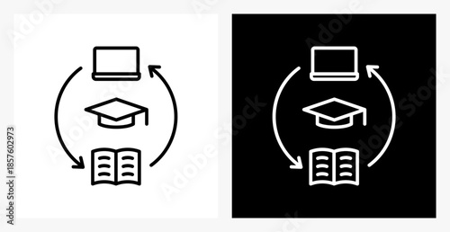 Blended Learning BPM icon sheet in black and white, line style.