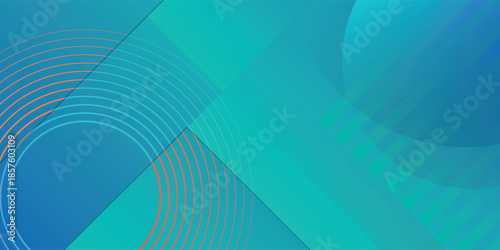 Abstract background with blue and teal gradient colors and geometric shapes including circles, arcs, and diagonal lines, creating a modern and dynamic design.