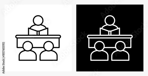 Pedagogy BPM icon sheet in black and white, line style.