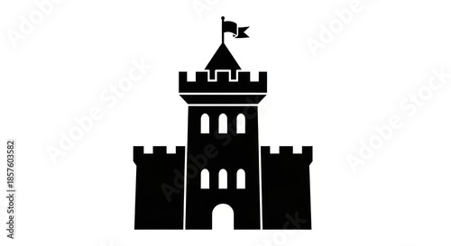 Simple black castle silhouette on white background; medieval fortress