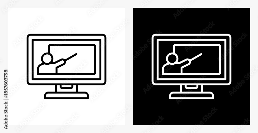 Fototapeta premium Online Learning BPM icon sheet in black and white, line style.