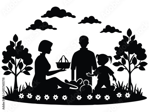Family enjoying picnic together in the park