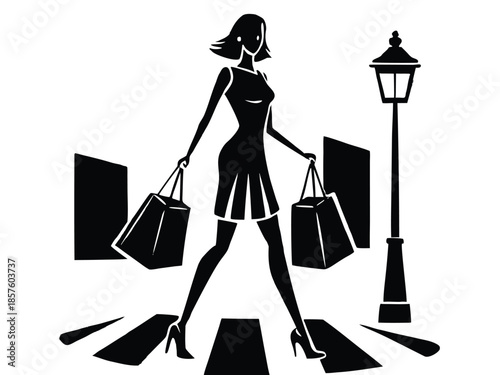 Woman walking down the street with shopping bags