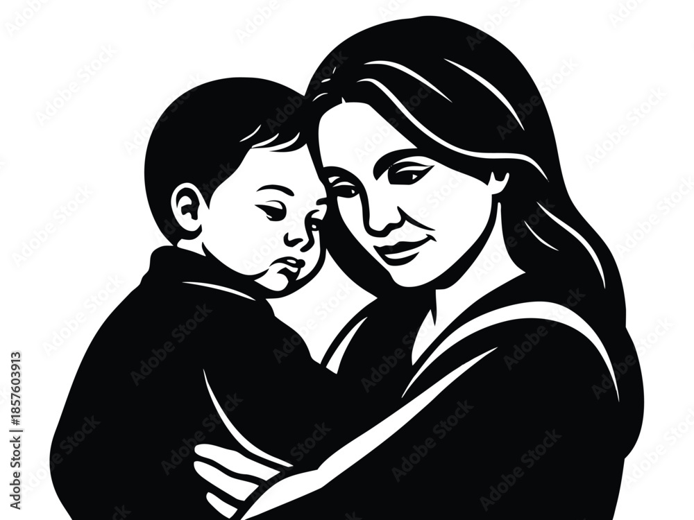 Fototapeta premium Mother holding her child close to her