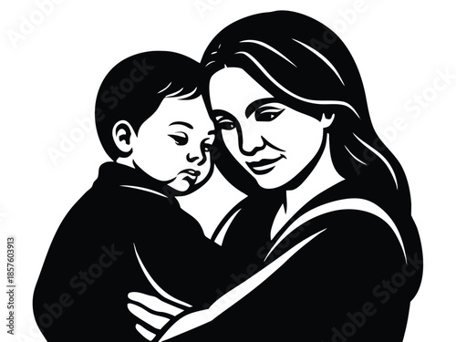 Mother holding her child close to her