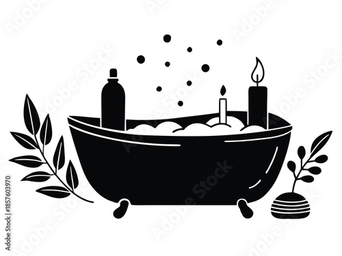 Relaxing bath time with candles and soap