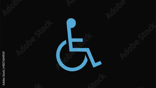 Blue wheelchair accessibility symbol on a black background.