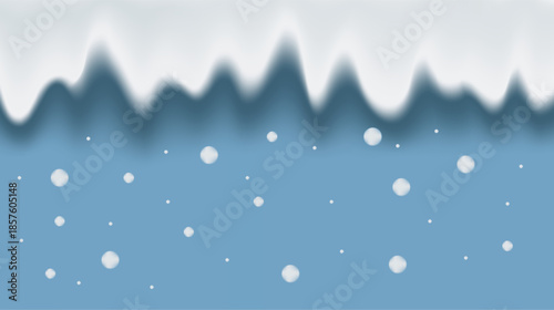 Falling snow animation background with soft white snowdrift border over a gentle blue winter sky scene