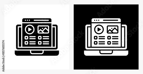 Digital Content BPM icon sheet in black and white, filled style.