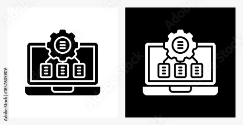 Database Management BPM icon sheet in black and white, filled style.