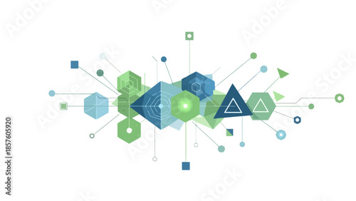 Abstract digital network illustration with dynamic geometric connections and technological flow concept