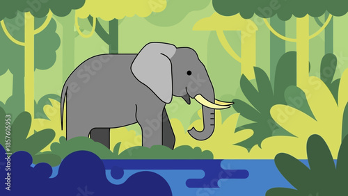 Majestic Elephant Roaming Through Lush Green Jungle Landscape.