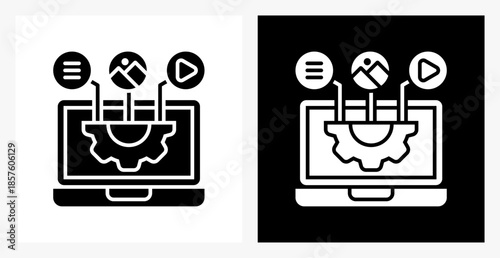 Content Management System BPM icon sheet in black and white, filled style.