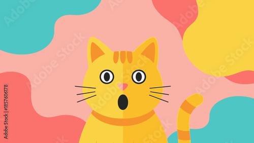 Surprised orange cat with wide eyes and open mouth looking directly at viewer.