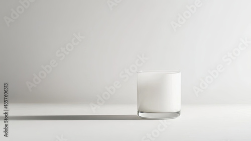 A close-up shot of a glass of milk, a simple and elegant composition, casting a long shadow AI Generative