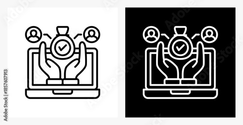 Asset Management BPM icon sheet in black and white, line style.