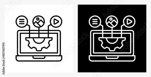 Content Management System BPM icon sheet in black and white, line style.