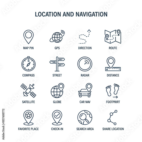 Essential Icons for Mapping Navigation and Global Positioning Systems