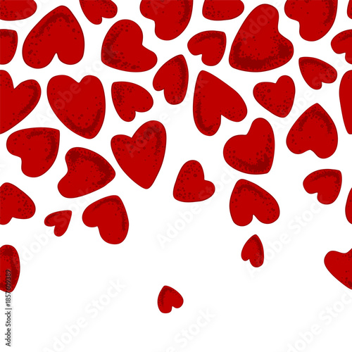 Red hearts seamless pattern. Horizontal border frame design element. Vector isolated illustration.