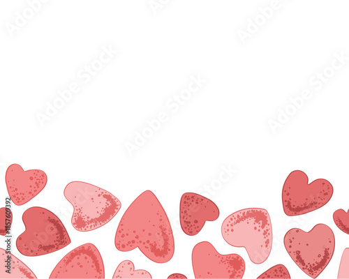 Pink hearts seamless pattern. Valentines day horizontal border frame design element. Vector isolated illustration