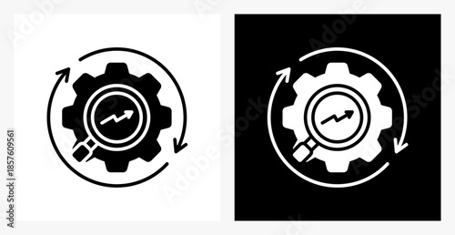 Optimization BPM icon sheet in black and white, filled style.