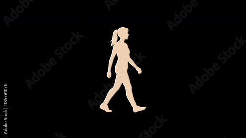 Walking woman silhouette dissolving into particles animation