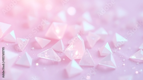 Pink geometric crystals scattered on soft fabric image