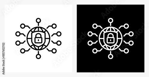 Wallpaper Mural Cyber Security BPM icon sheet in black and white, line style. Torontodigital.ca