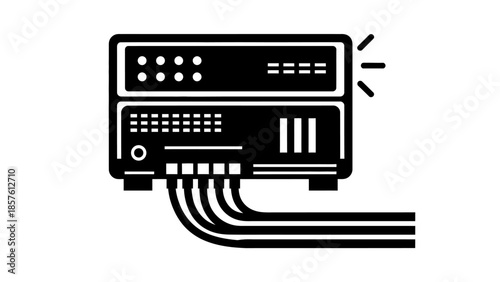 Network Switch Router with Multiple Cable Connections on Isolated White Background