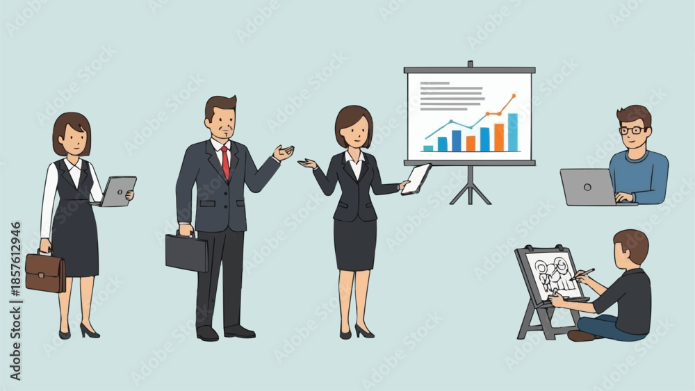 Fototapeta premium Business professionals collaborating and presenting data in a meeting.