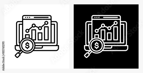 Market Research BPM icon sheet in black and white, line style.