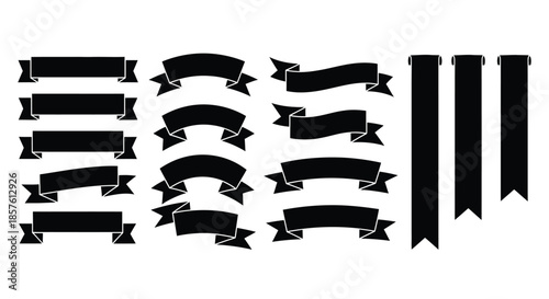 Set of various black vintage ribbon banners scroll elements collection for decoration and text