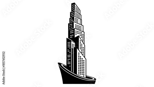 Modern High-Rise Skyscraper Building Representing Urban Architecture and Business District on Isolated White Background.