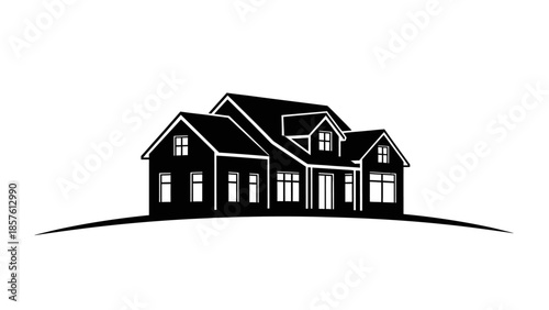 Traditional Suburban Family House with Multiple Windows and Chimneys, Representing Home and Real Estate on Isolated White Background.