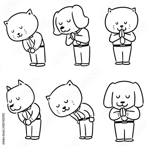 vector set of cat and dog feeling thankful