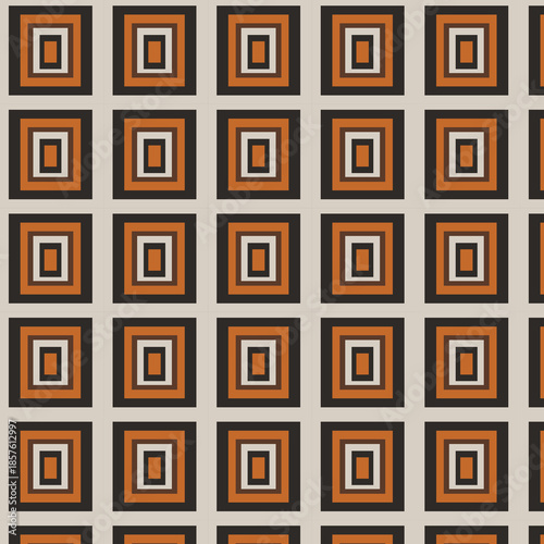 Canvas Print Seamless Geometric Square Pattern in Terracotta Orange, Burnt Umber, and Warm Ta