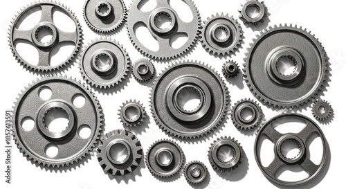 Wallpaper Mural Various Metal Gears Arranged Randomly On A White Background For Industry Torontodigital.ca