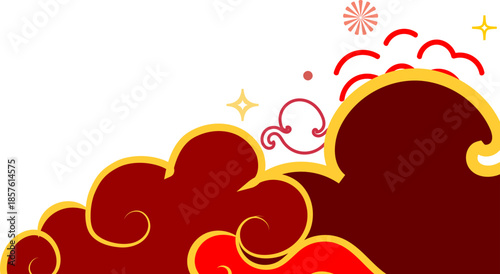 Rounded Red Cloud Forms with Gold Highlights for Chinese Celebration Design
