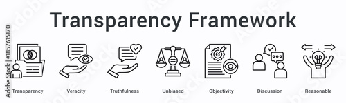 Transparency framework banner web icon promotes veracity and truthfulness with unbiased objectivity through reasonable discussion.