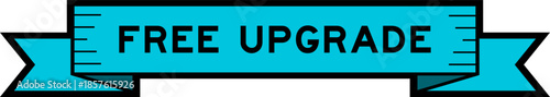 Ribbon label banner with word free upgrade in blue color on white background